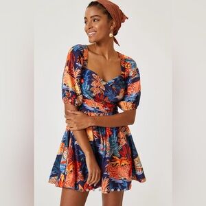 Anthropologie Floral Mini Dress - Blue and Orange